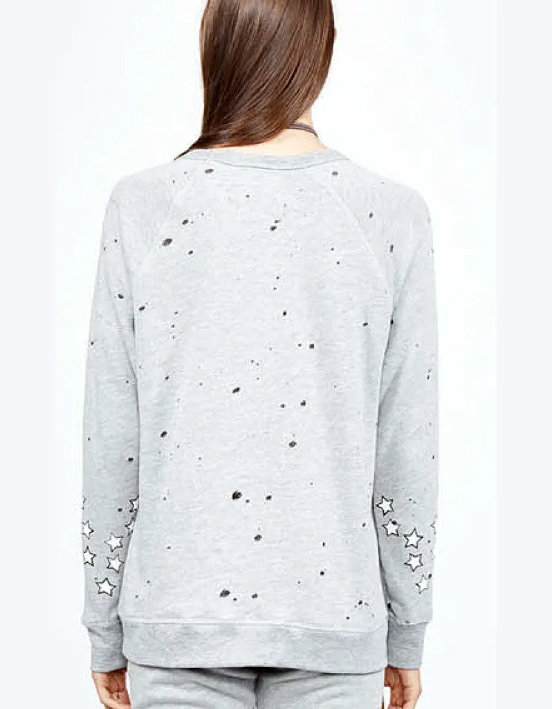 Michael Lauren Renzo Vintage Pullover w/Stars in Heather Grey