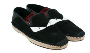 Monster Eyes Low Top Black Suede Espadrille Slip On Loafers