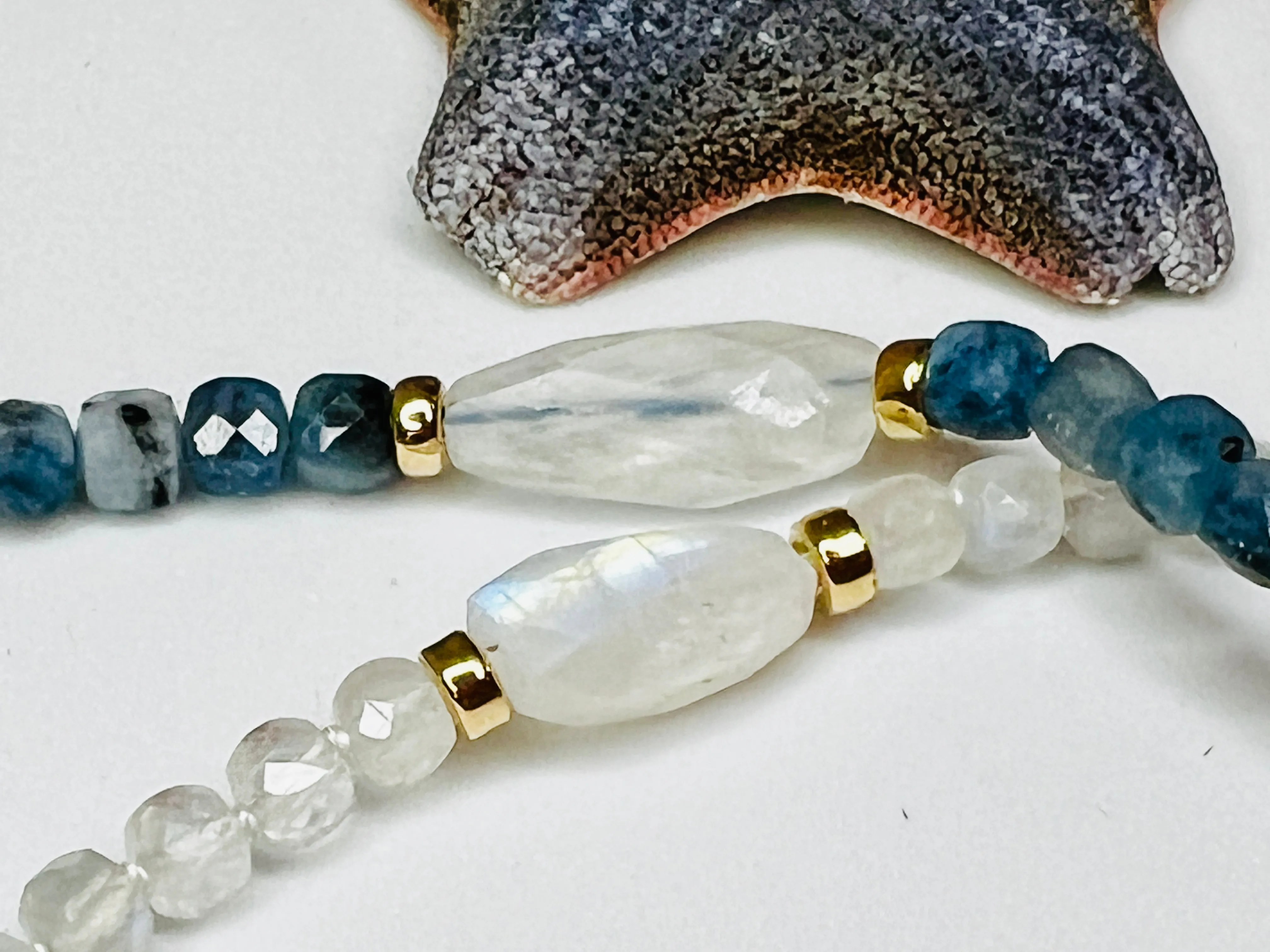 Moody Blue Layering Aquamarine and Moonstone Necklaces