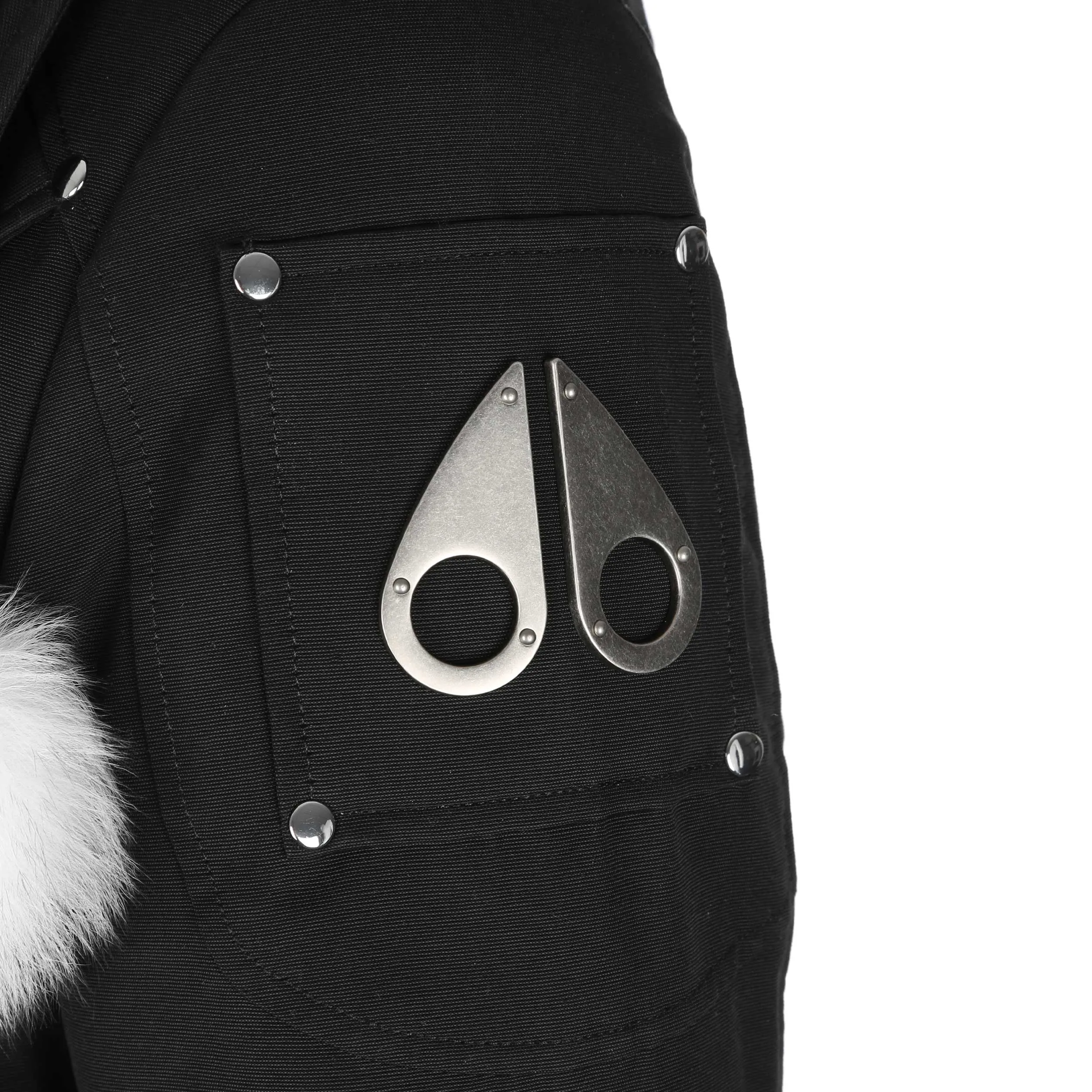 Moose Knuckles Debbie Ladies Bomber Jacket in Black with White Fur