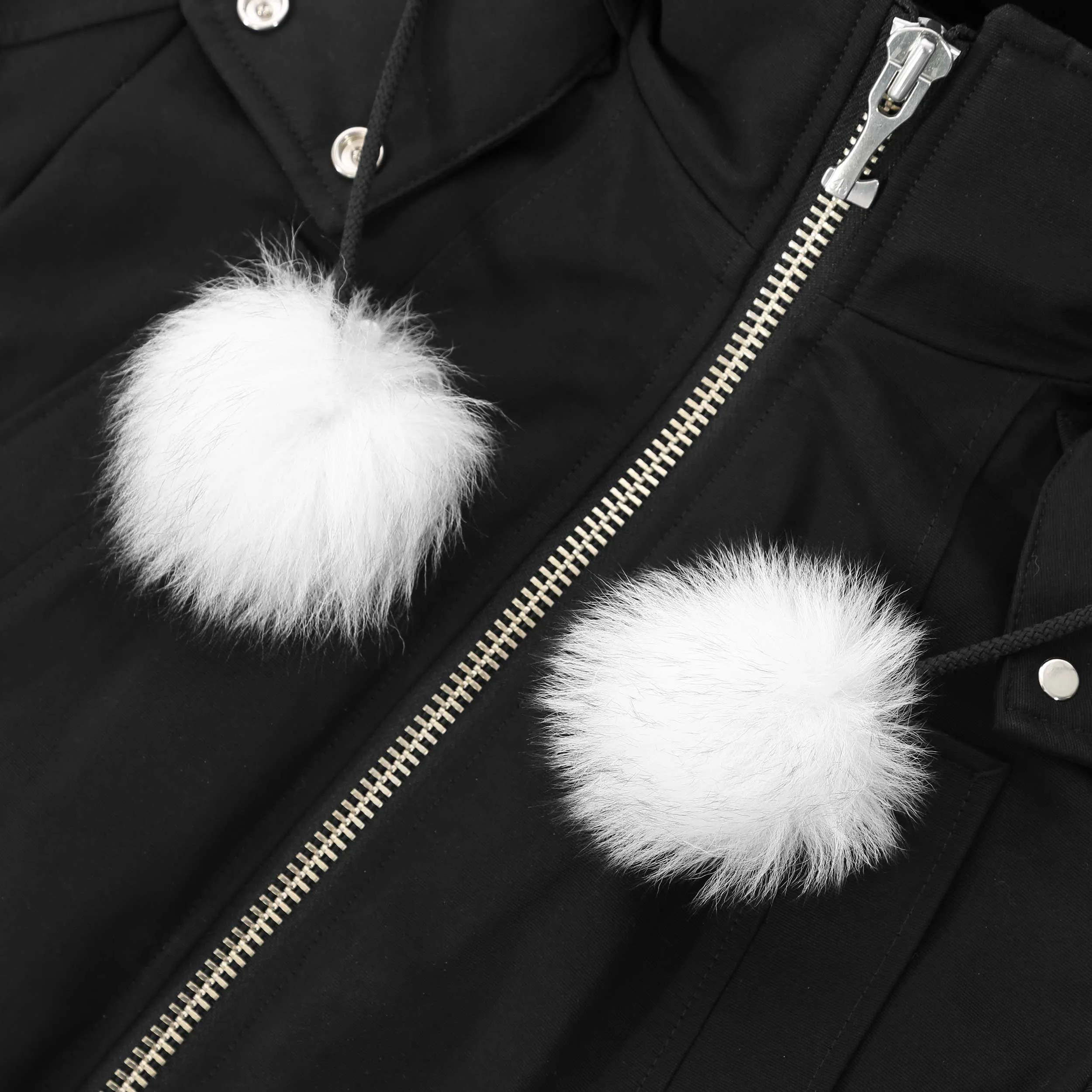 Moose Knuckles Debbie Ladies Bomber Jacket in Black with White Fur