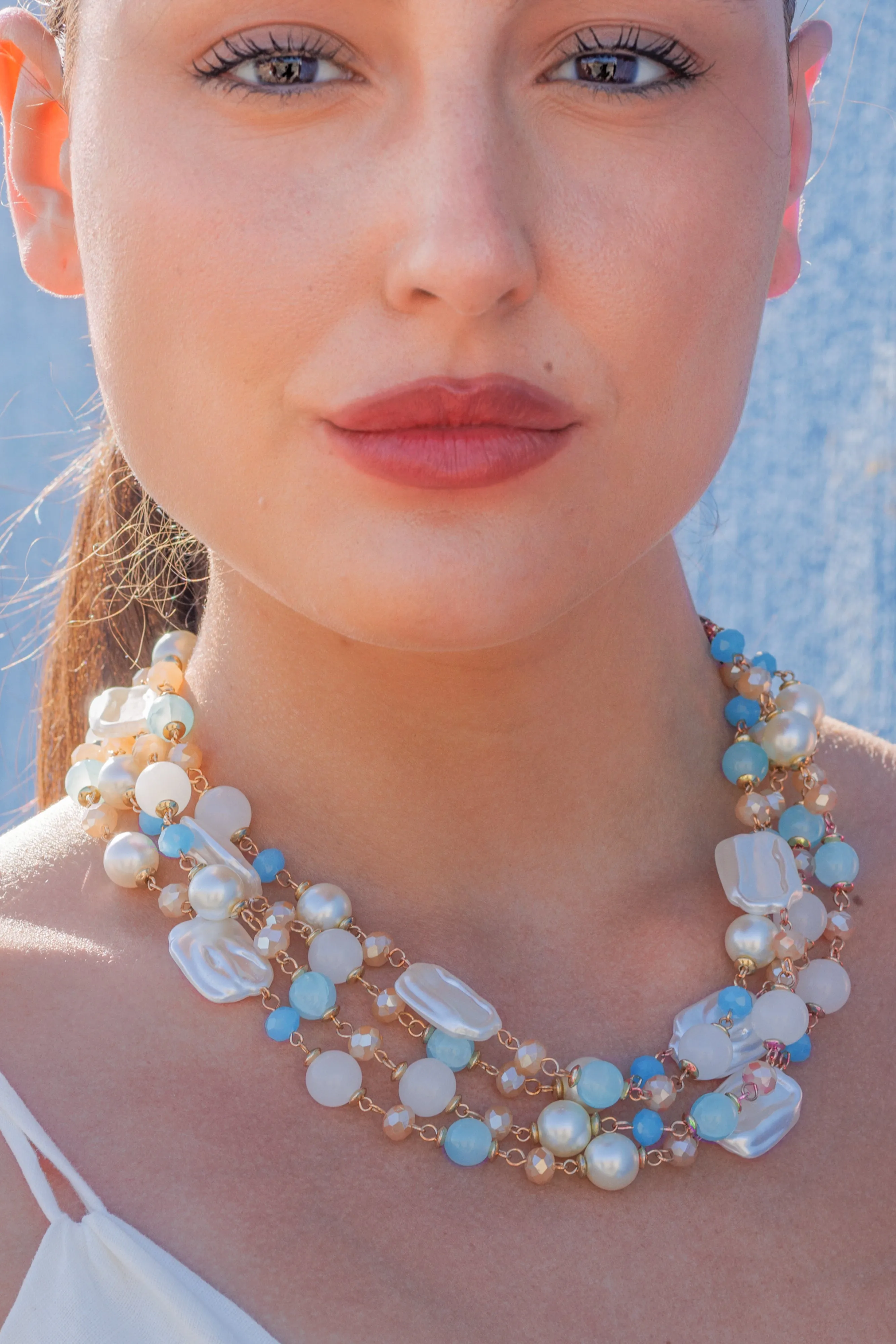 Multi Color Pastel & Pearl Multi Strand Layered Necklace