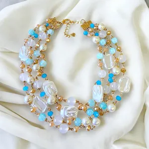 Multi Color Pastel & Pearl Multi Strand Layered Necklace