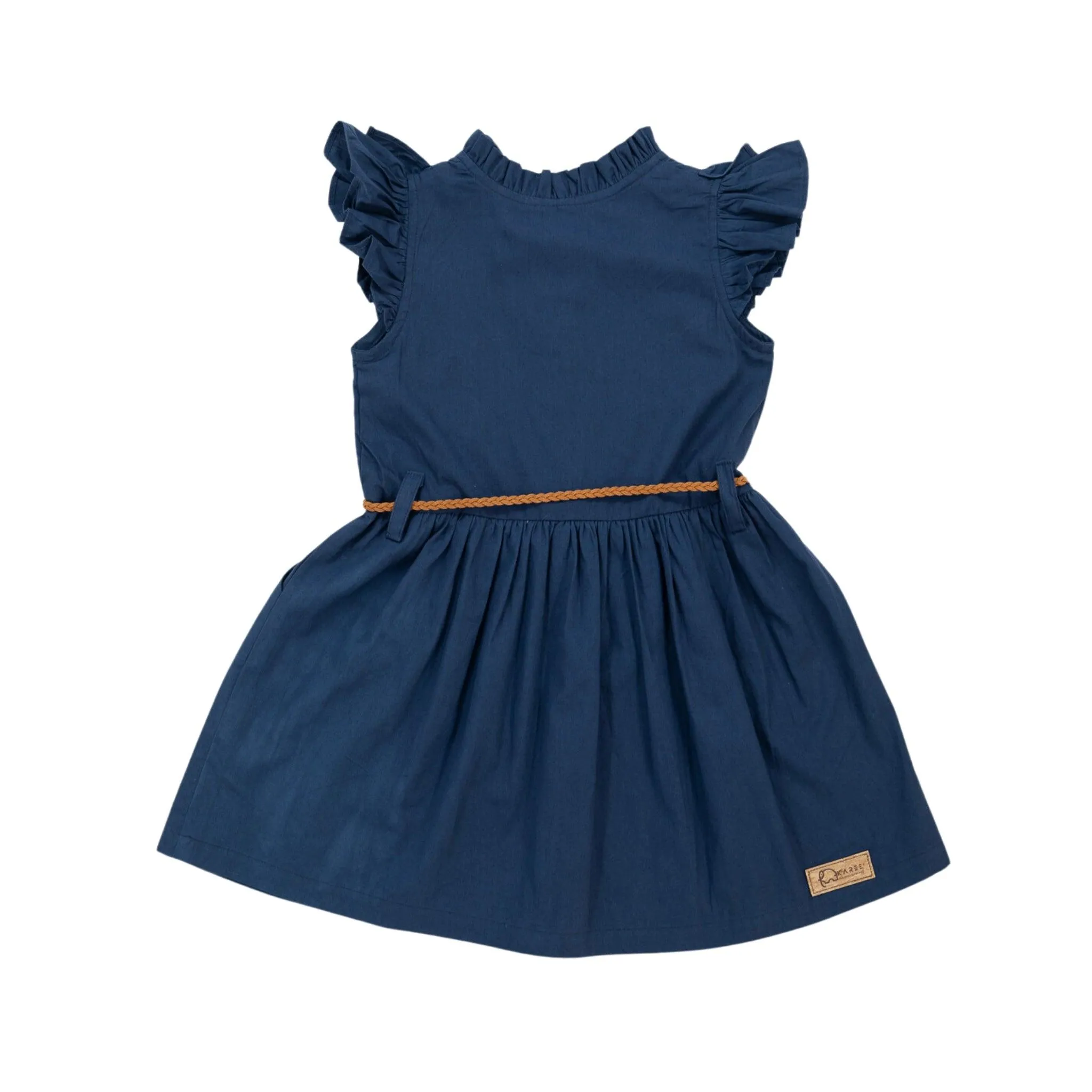 Navy Blue Butterfly Sleeve Cotton Dress