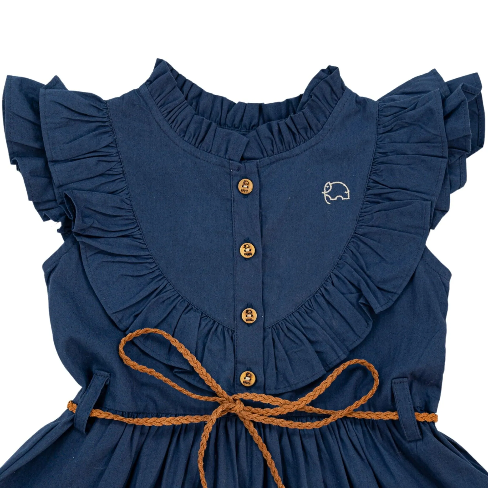 Navy Blue Butterfly Sleeve Cotton Dress