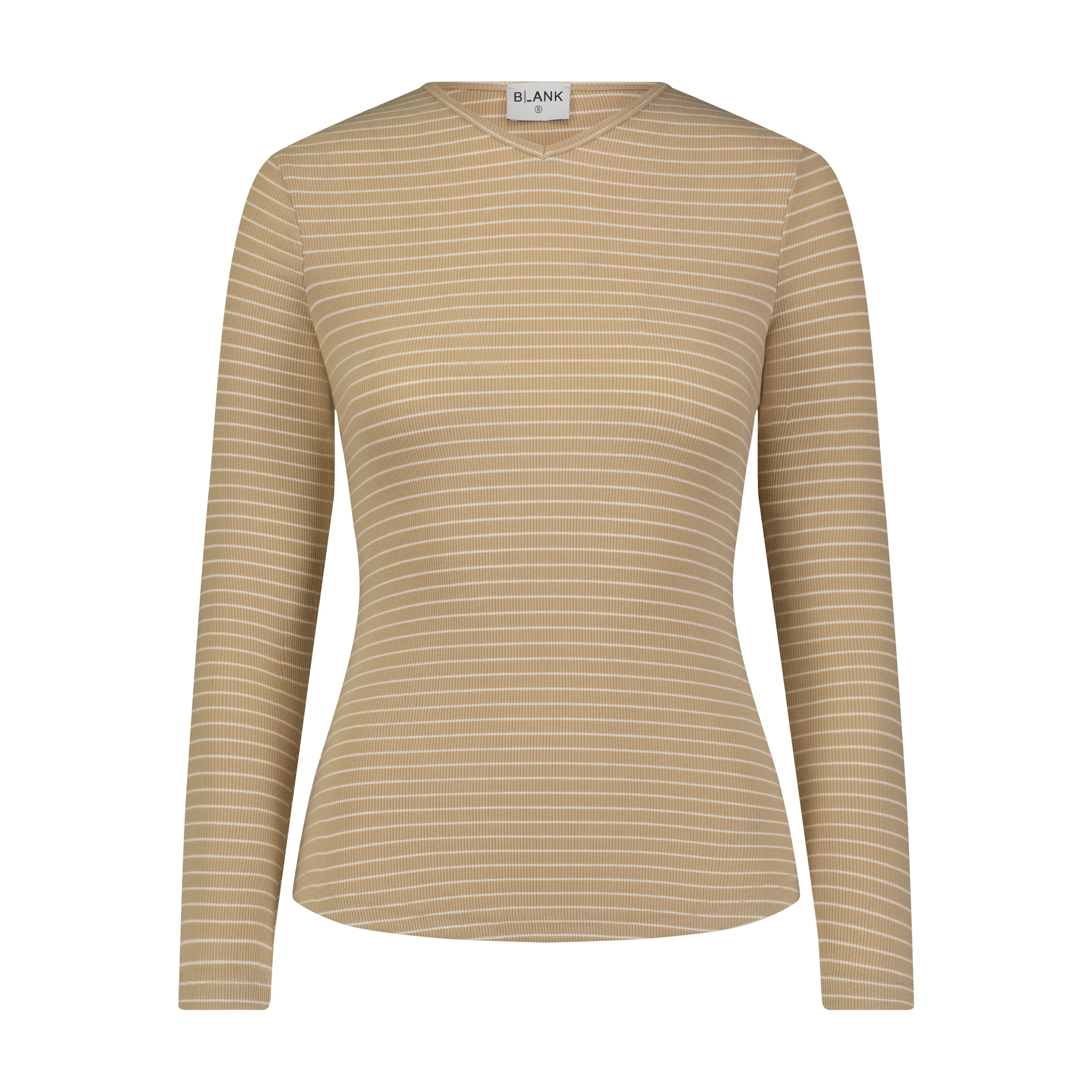 Neutral Striped Basic V Neck Long Sleeve