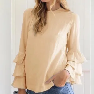 NEW Long Tier Flirty Sleeves Cream Full Neck Small