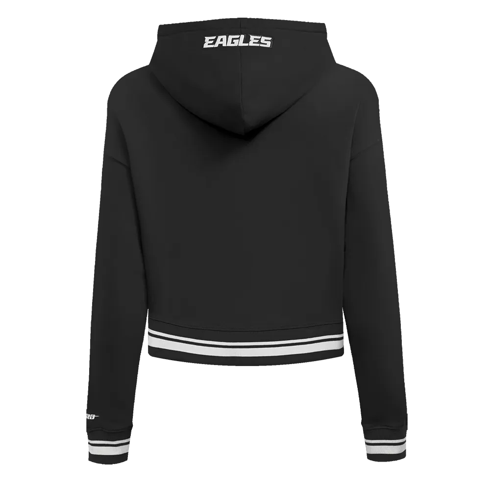 NFL PHILADELPHIA EAGLES SCRIPT TAIL WOMEN'S RIB FLC CROPPED PO HOODIE (BLACK)