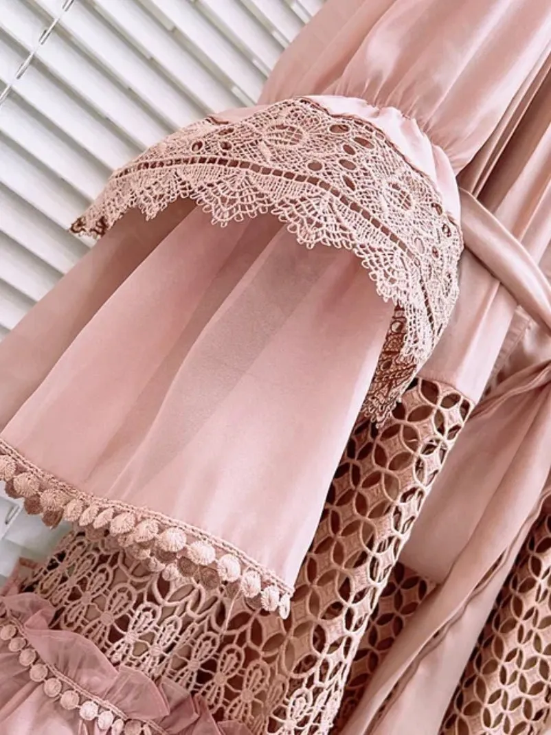 Old rose lace net maxi dress