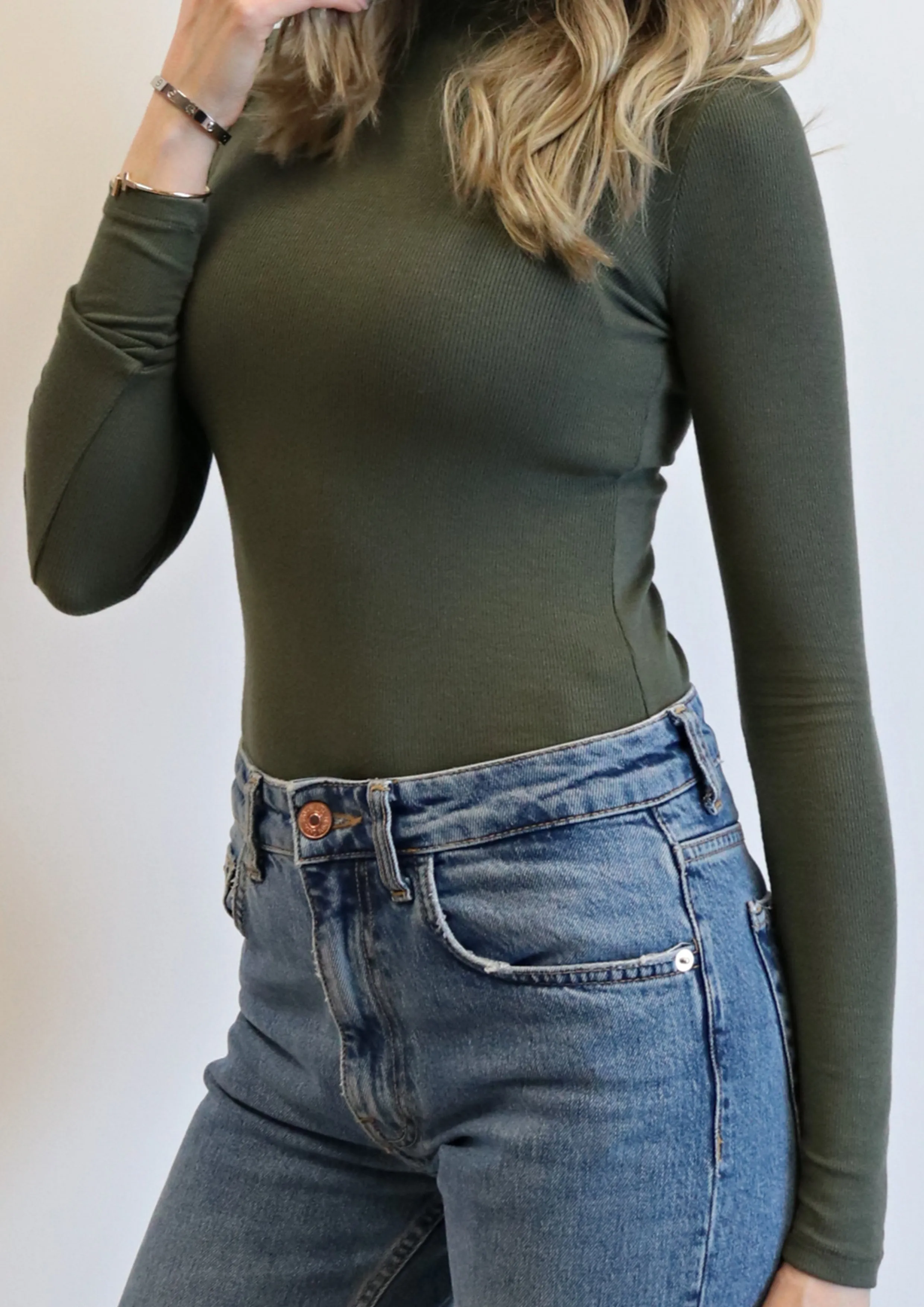 Olive Green Light Mock Neck