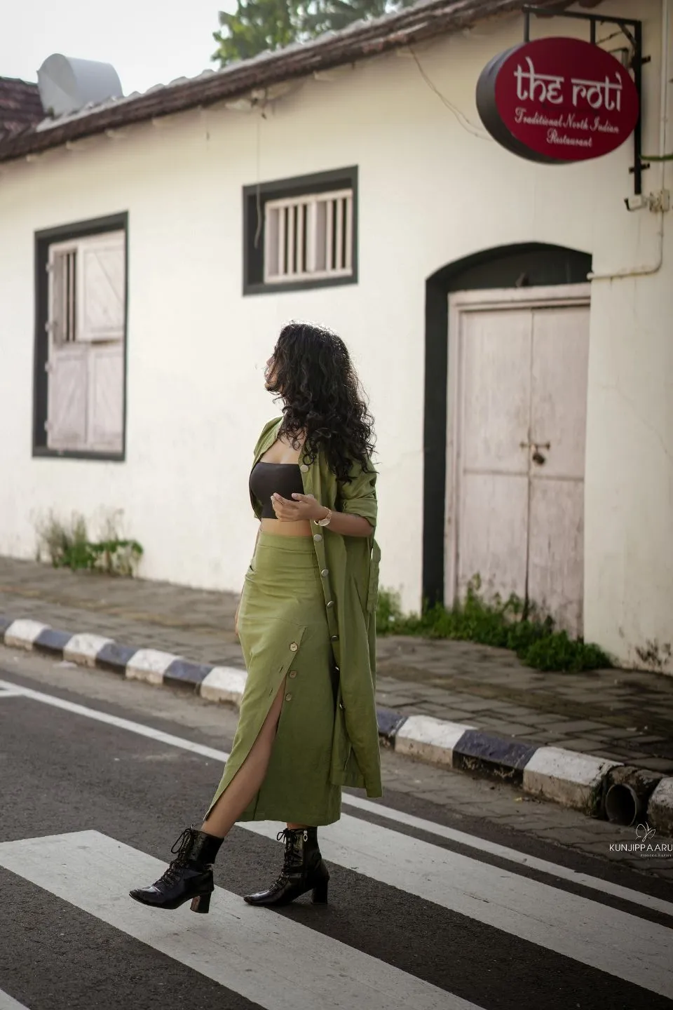 Olive Recycled Cotton Long Slit Skirt