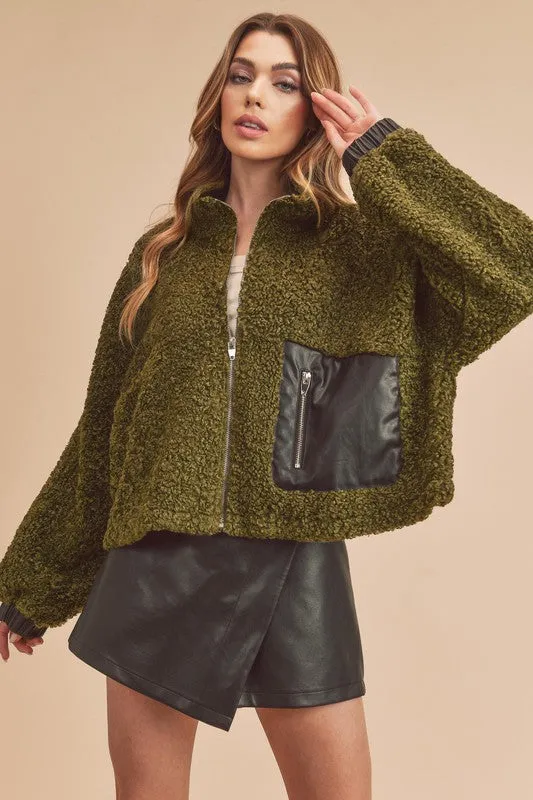 Olive Teddy Sherpa Jacket