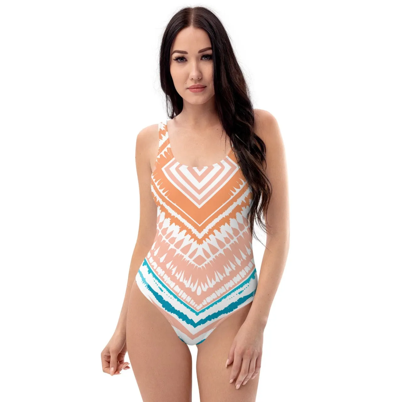 One-Piece Swimsuit Peachy Blues Aztec Charm