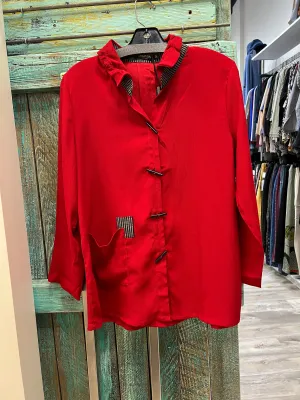 Open Collar Button in Red Jacket by Creations