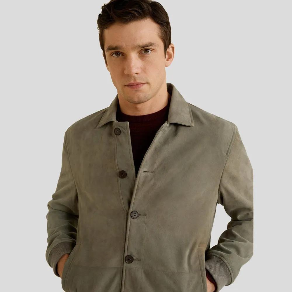 Oren Grey Suede Bomber Leather Jacket for Men