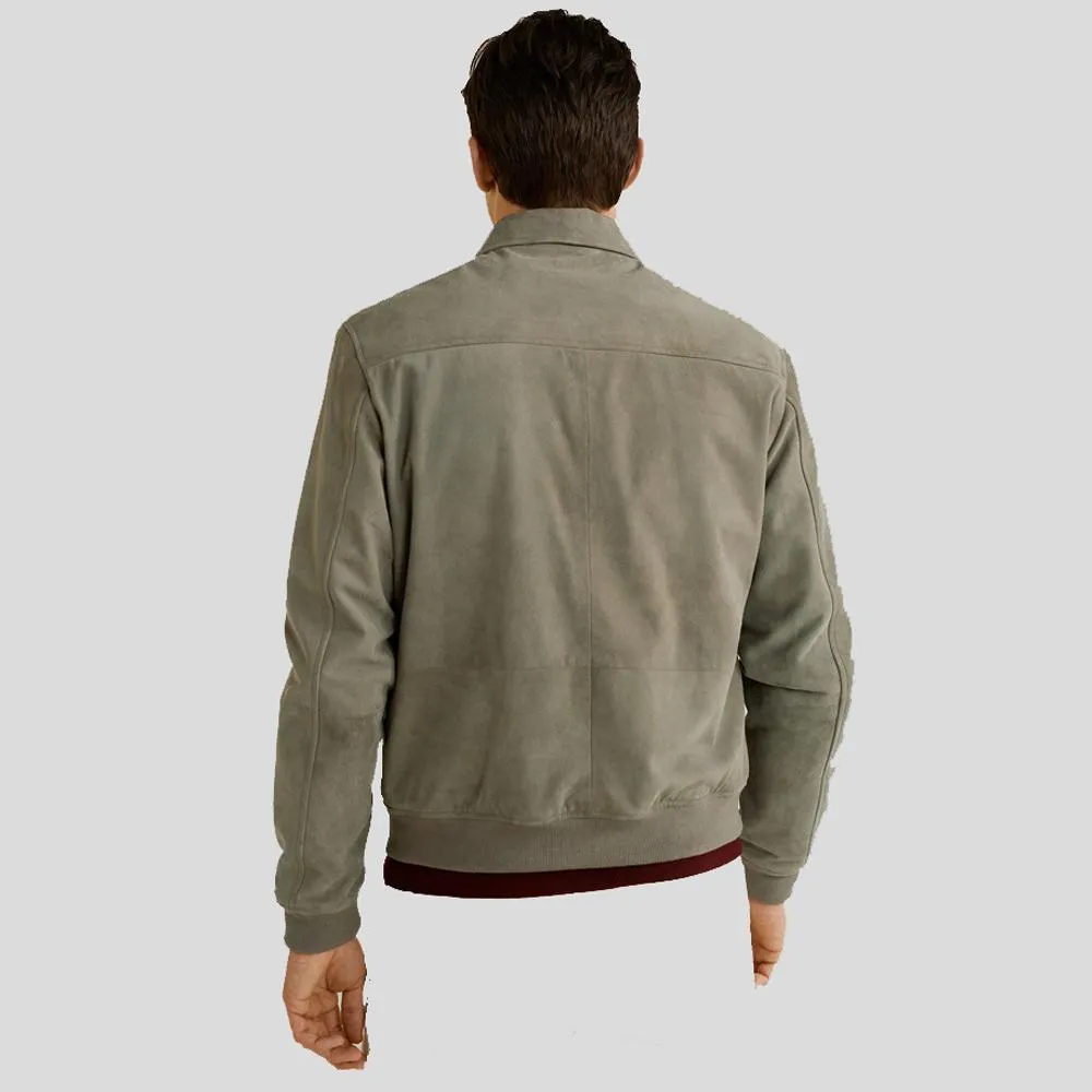 Oren Grey Suede Bomber Leather Jacket for Men