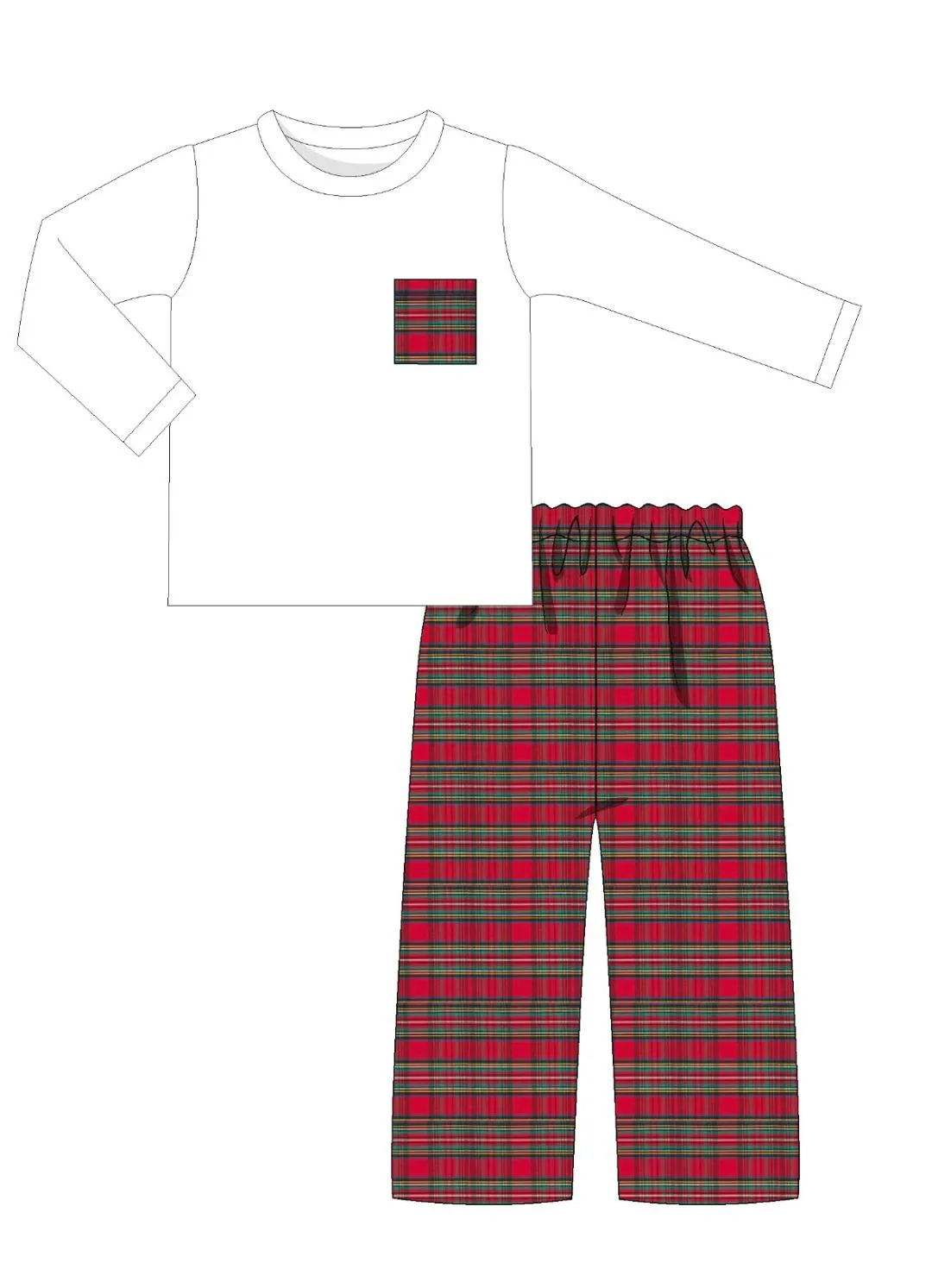 Pant Set White Shirt w Regular Plaid Pants