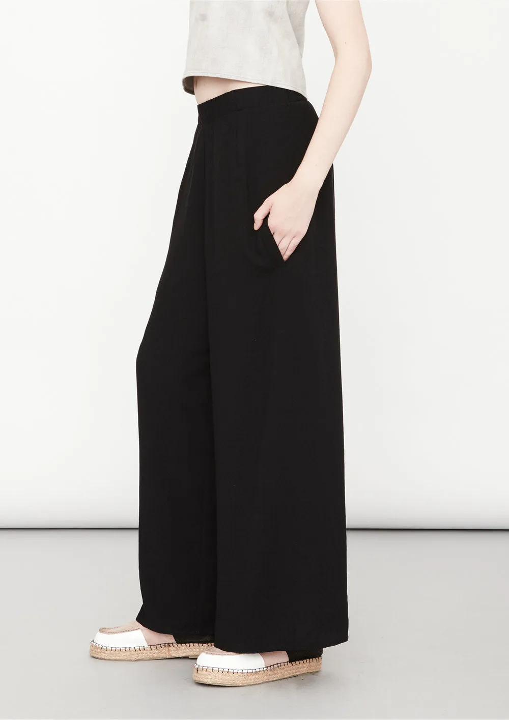 PANTS WIDE ELASTIC - black plain by BERENIK