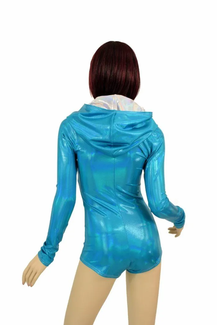 Peacock Holo Long Sleeve Hoodie Romper