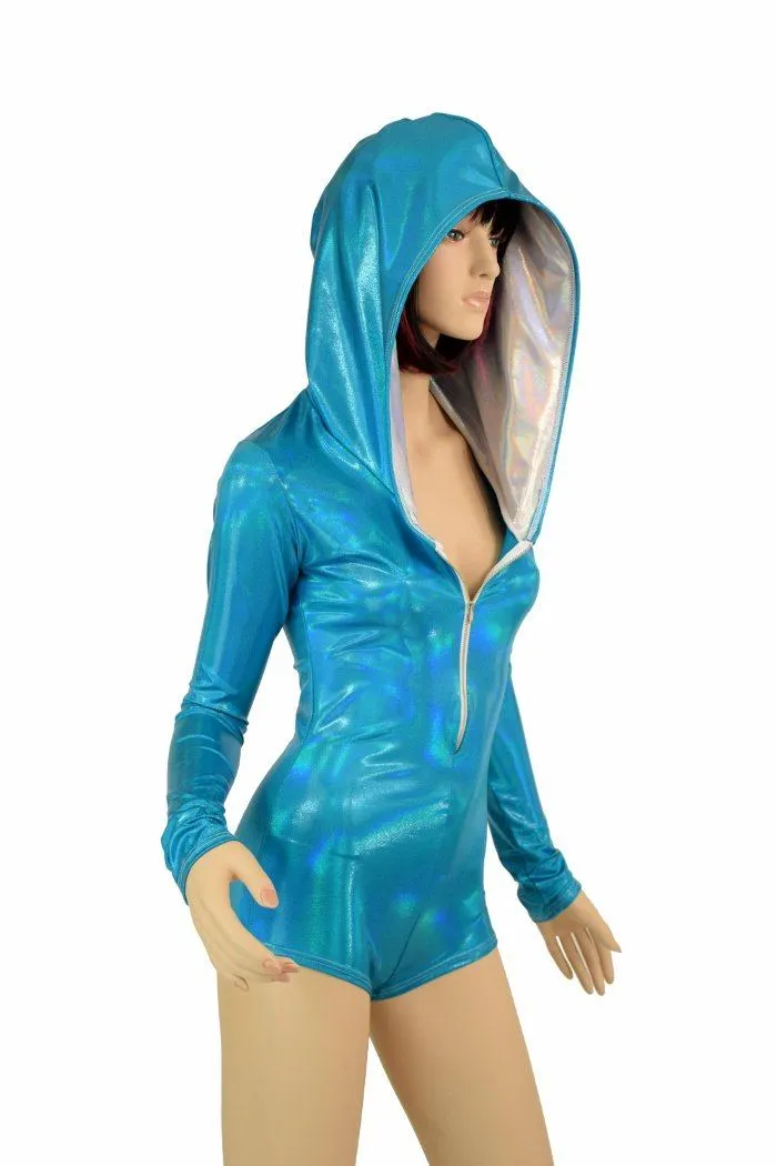 Peacock Holo Long Sleeve Hoodie Romper