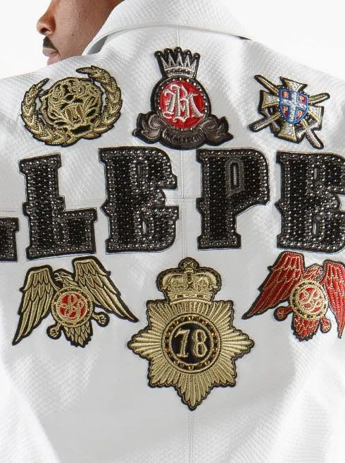Pelle Pelle Crocodile Decorated  White Leather Jacket