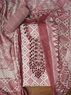 Pink Embellished Printed Pure Cotton Dress Material with Dupatta