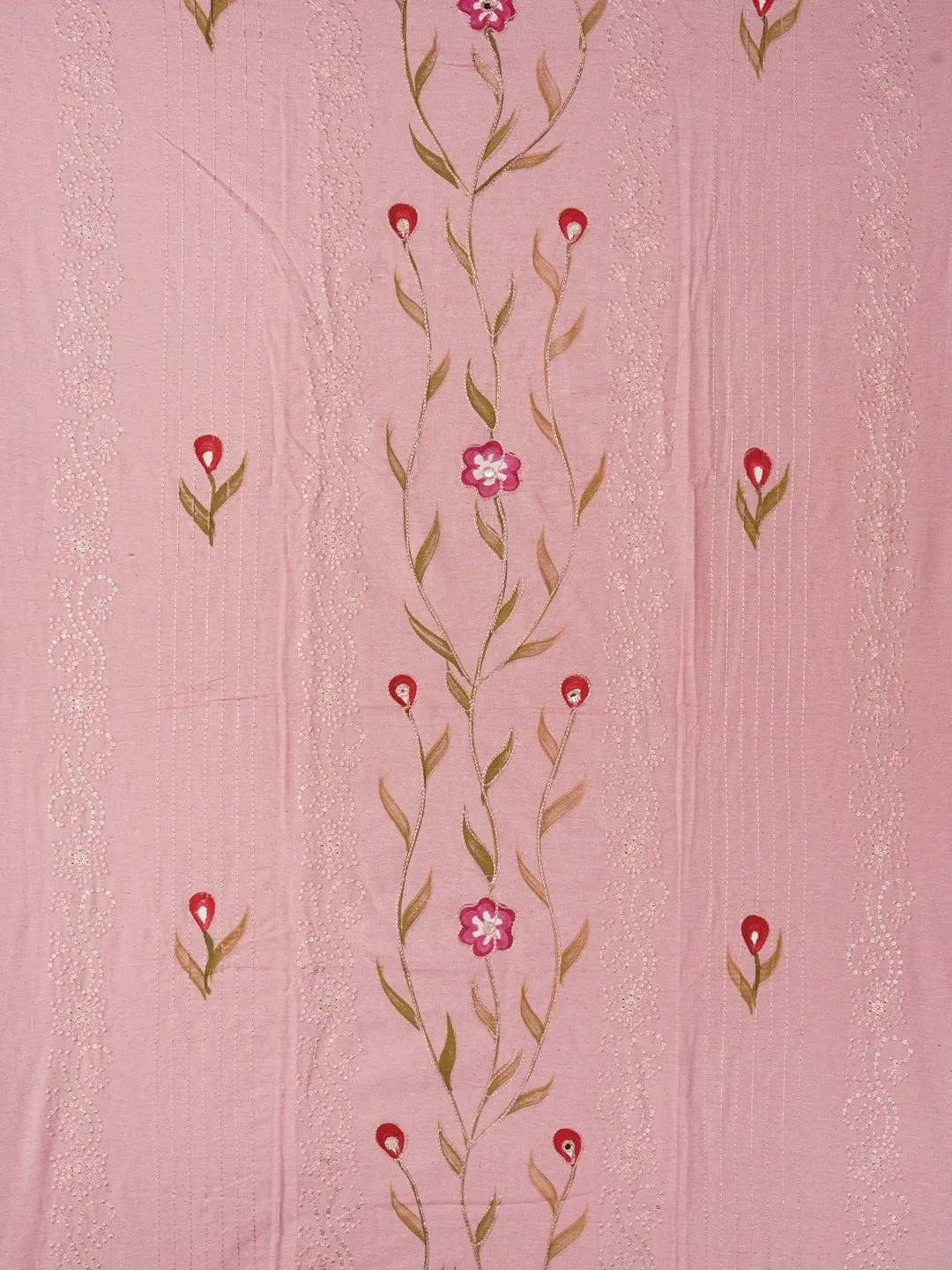 Pink Handpainted Embroidered Dress Material with Dupatta