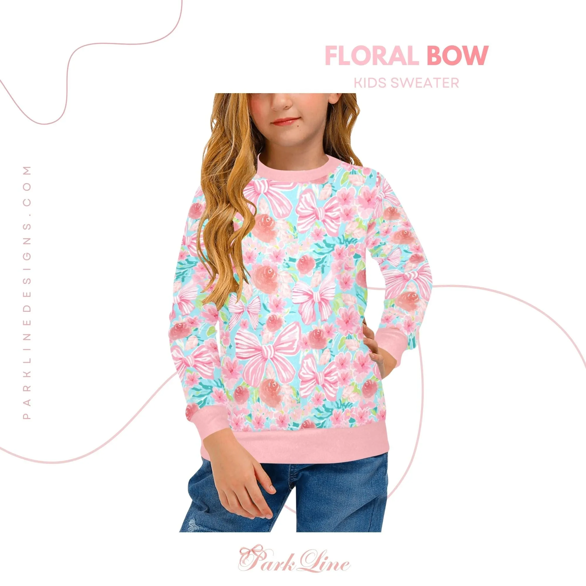 Pink Magnolia Crew Neck Sweatshirt | Soft Pink and Blue All Over Print | Cozy Fall & Winter Wardrobe Essential