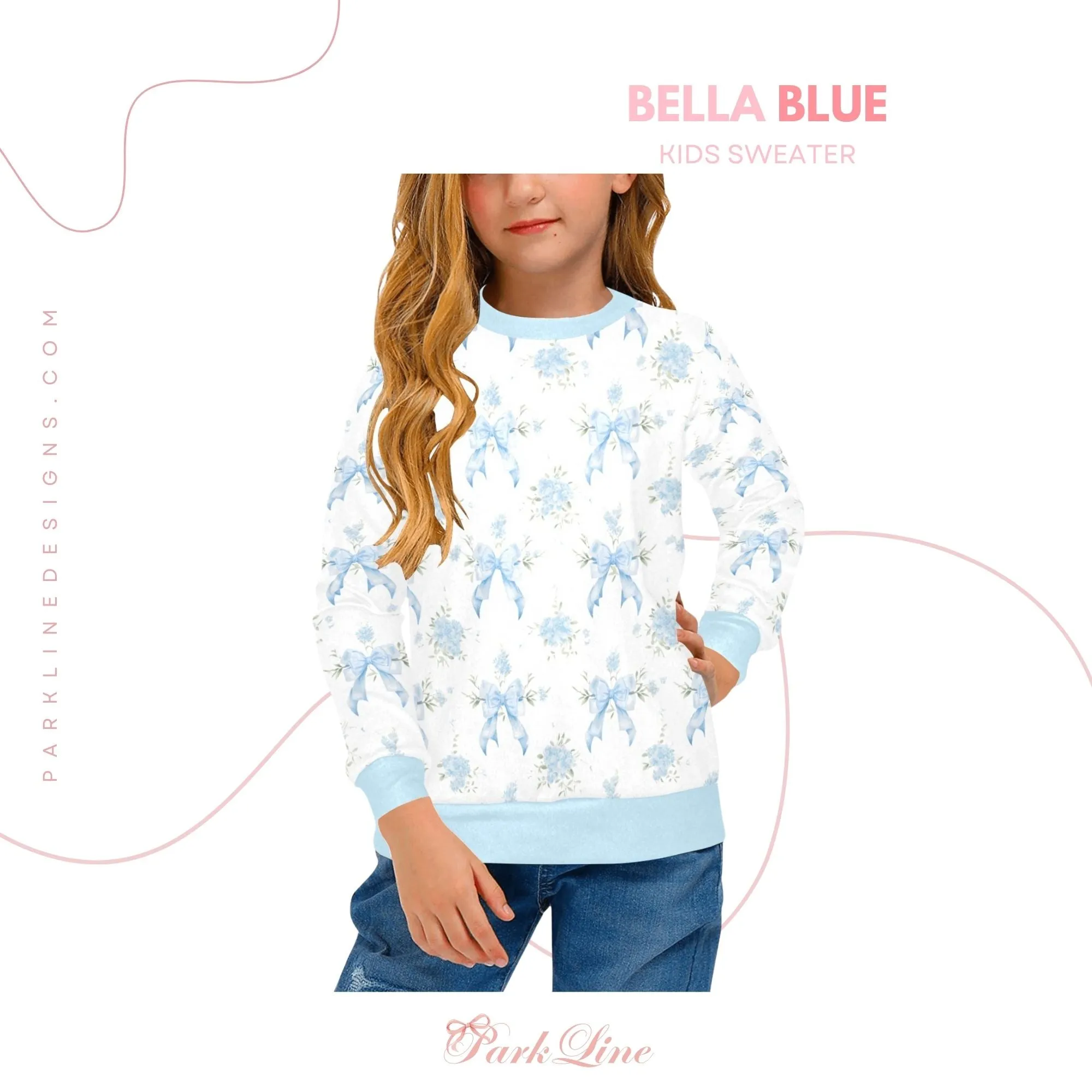 Pink Magnolia Crew Neck Sweatshirt | Soft Pink and Blue All Over Print | Cozy Fall & Winter Wardrobe Essential