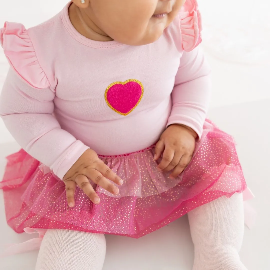 Pink Petal Valentine's Day Long Sleeve Tutu Bodysuit