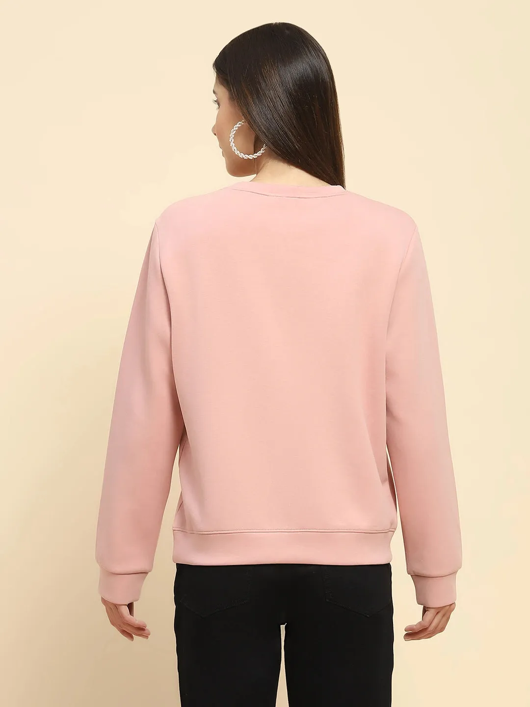 Pink Poly Blend  Embroidered Loose Fit Sweatshirt