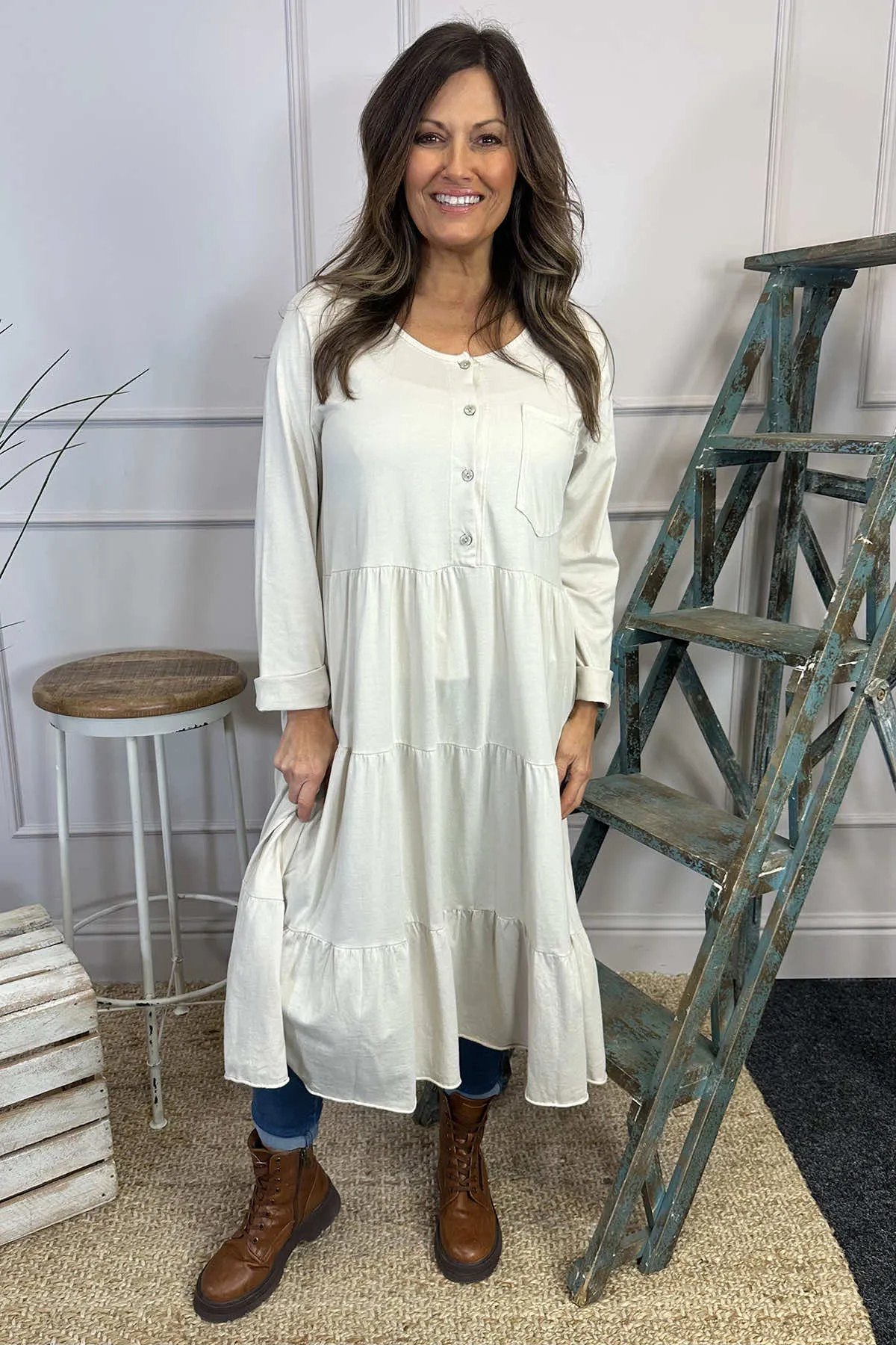 Piper Tiered Cotton Tunic Stone