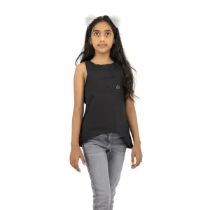 Playful and Sustainable: Black Cotton Bib Neck Top for Girls