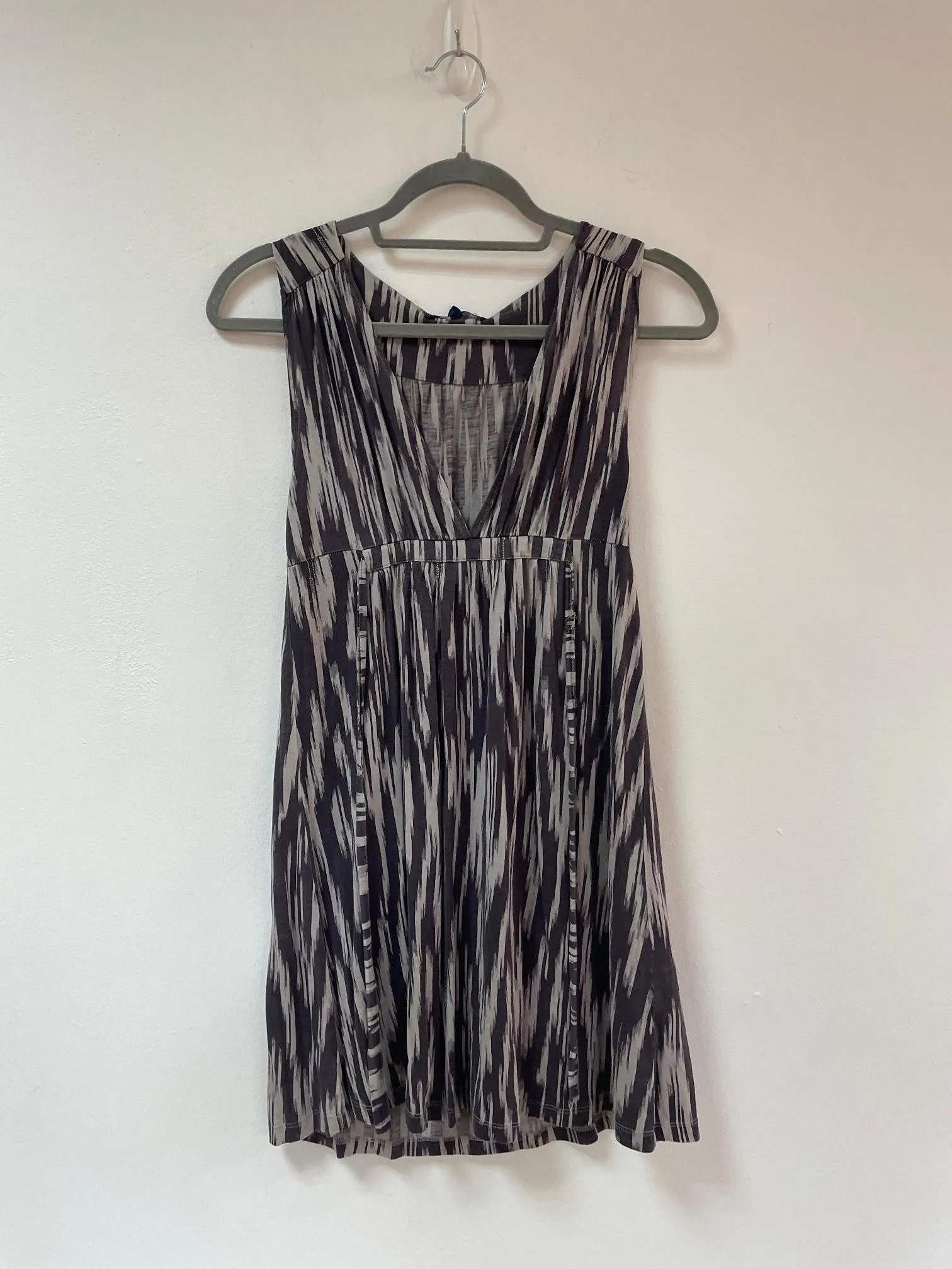 Purple and grey stripe babydoll mini dress, French Connection, Size 8