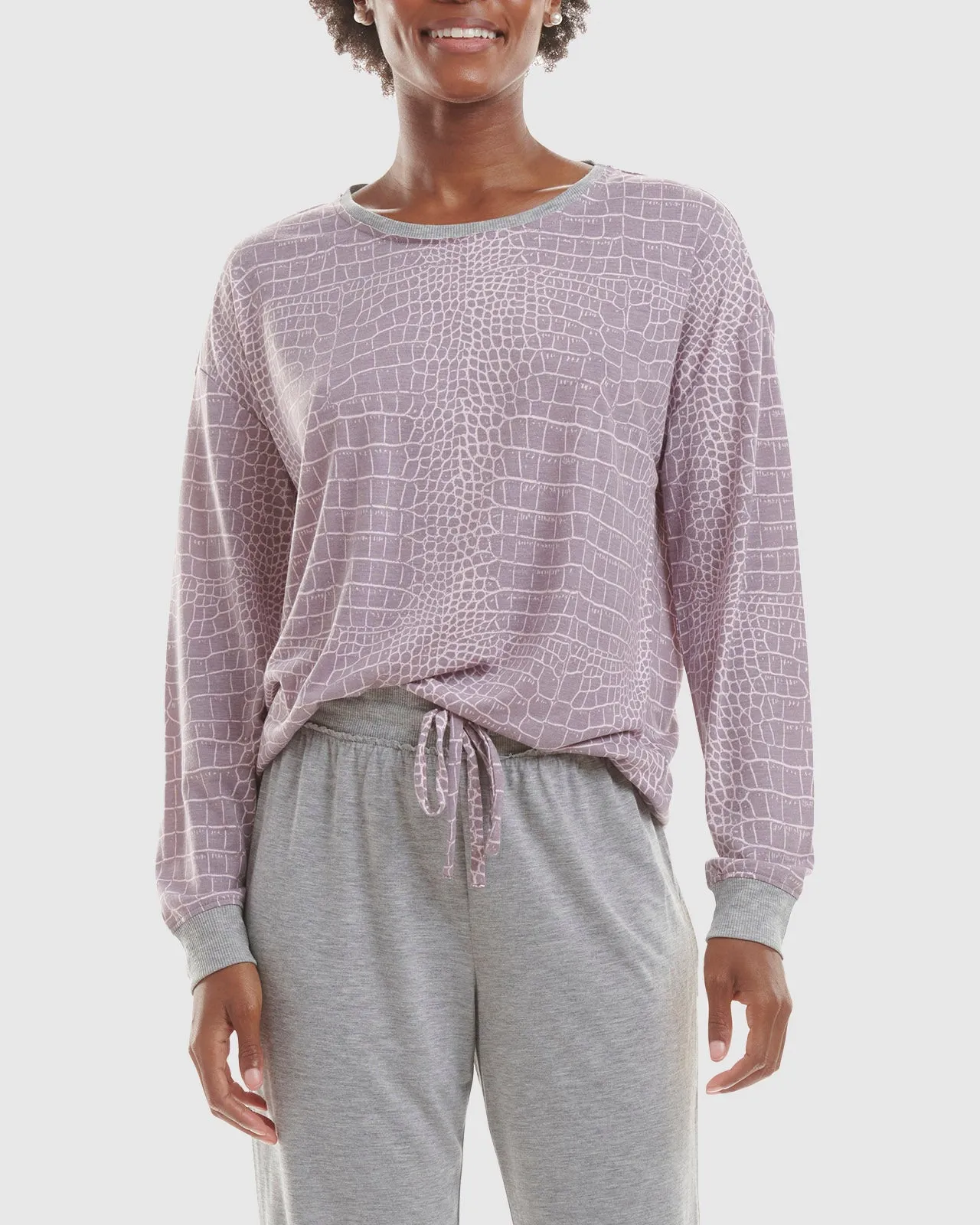 Purple Animal Print Heather Grey Pullover Jogger PJ Set