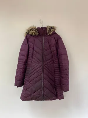 Purple fur hood puffer jacket, Lands End, Size 8 (Polyester)