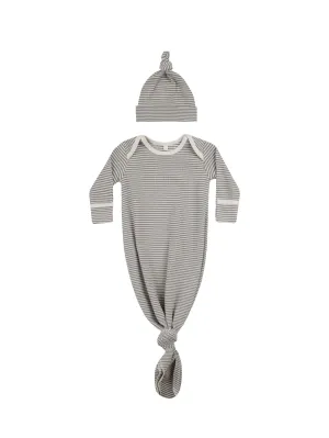 Quincy Mae knotted baby gown   hat set | lagoon micro stripe