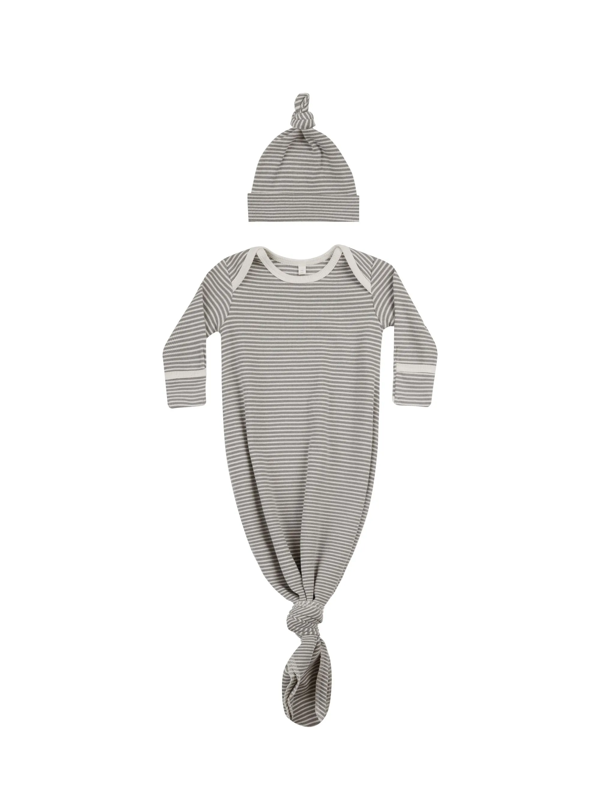 Quincy Mae knotted baby gown   hat set | lagoon micro stripe