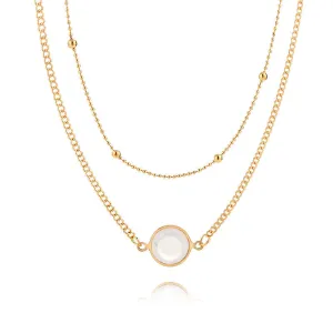 "Double Layered Gold Necklace with White Gemstone | Timeless Minimalist Jewelry" jltn0655