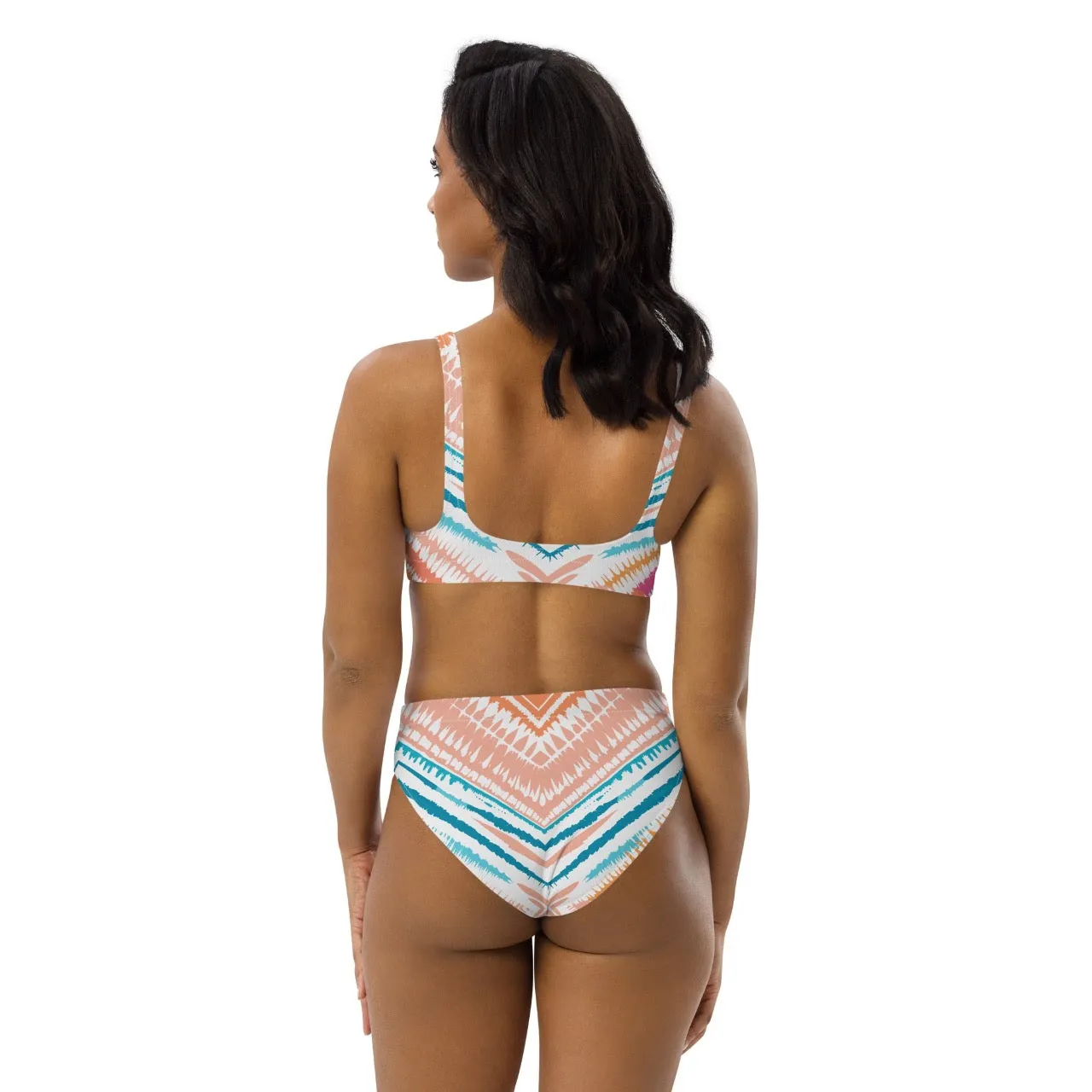 Recycled High-waist Bikini Peachy Blues Tribal Splash