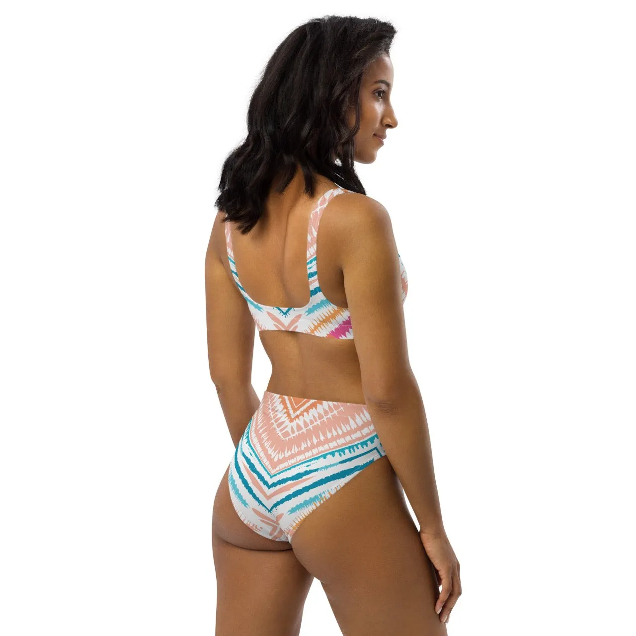 Recycled High-waist Bikini Peachy Blues Tribal Splash