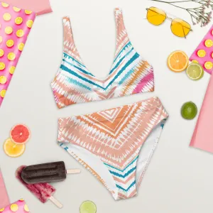 Recycled High-waist Bikini Peachy Blues Tribal Splash