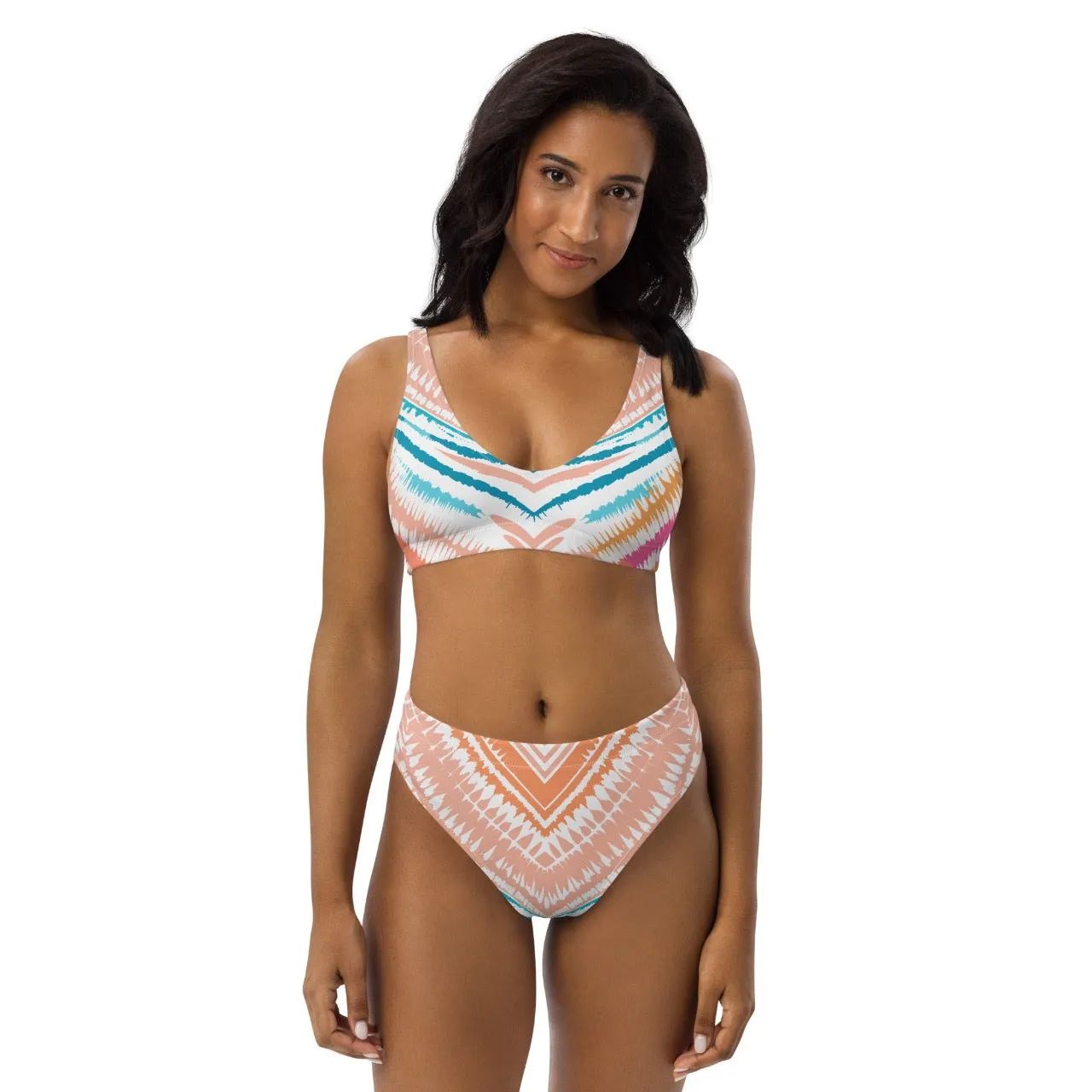 Recycled High-waist Bikini Peachy Blues Tribal Splash