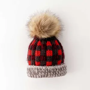 Red Buffalo Check Pom Pom Beanie Hat Baby & Kids