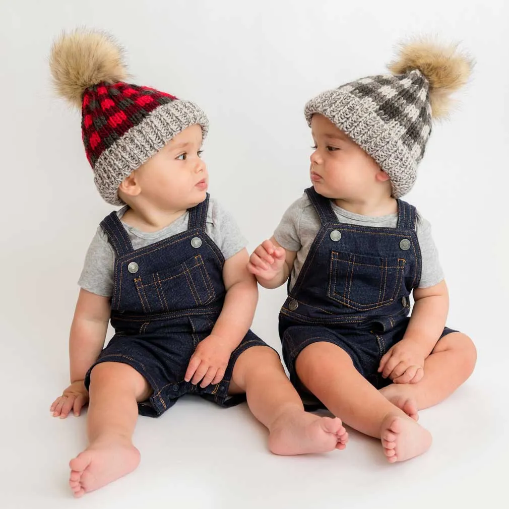 Red Buffalo Check Pom Pom Beanie Hat Baby & Kids