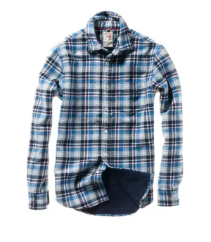 Relwen Men's Double-Faced Flannel in Light Grey Heather/Blue Plaid