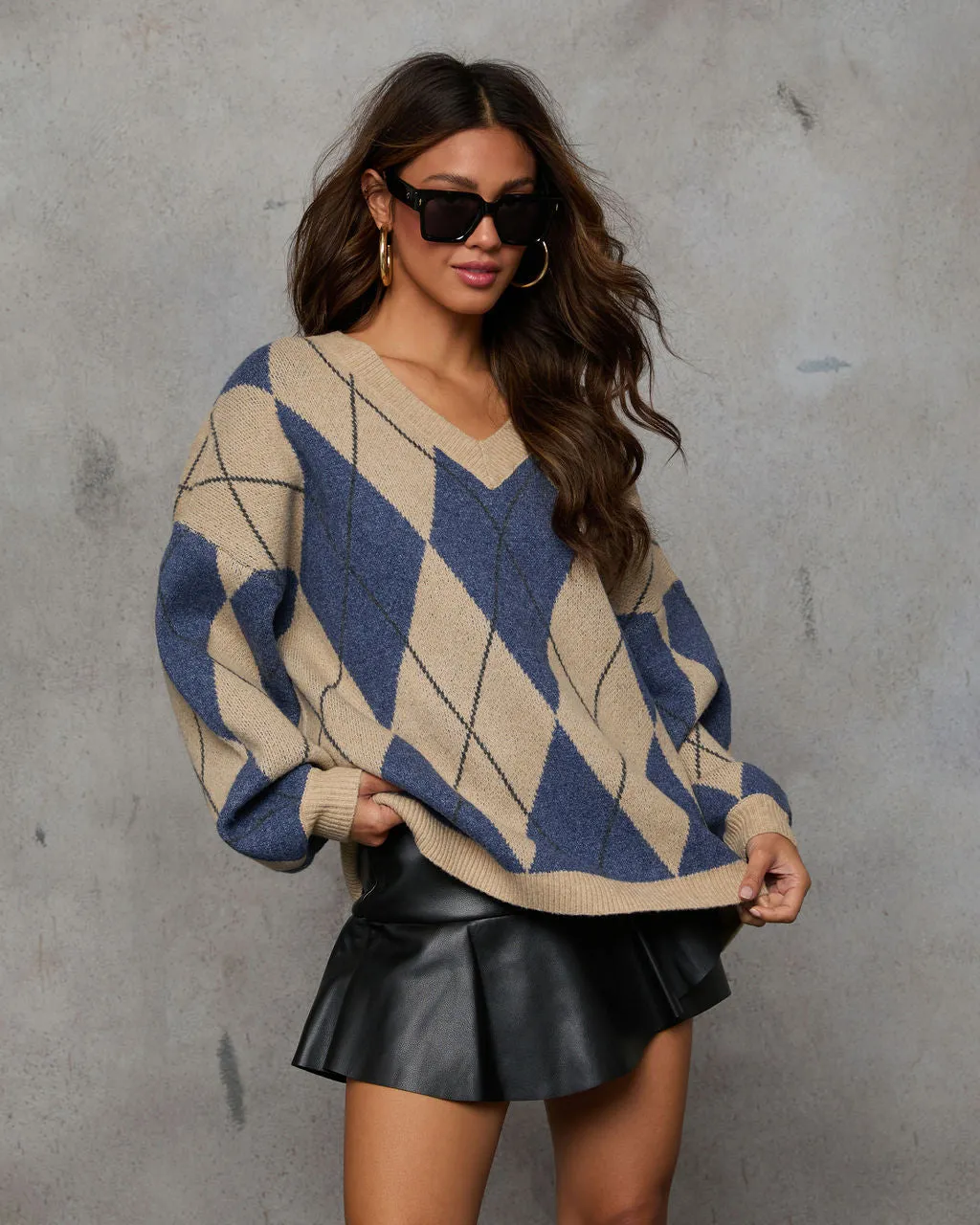 Remma Argyle Print V Neck Sweater