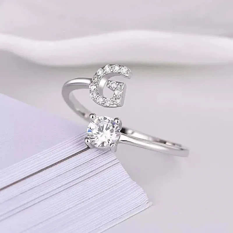 Rhinestone Fashion Initial Alphabet Charm Ring Gift