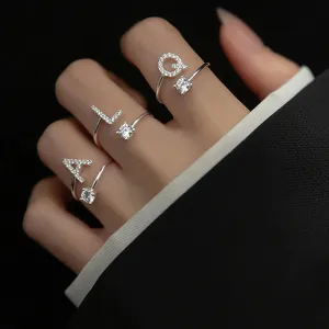 Rhinestone Fashion Initial Alphabet Charm Ring Gift