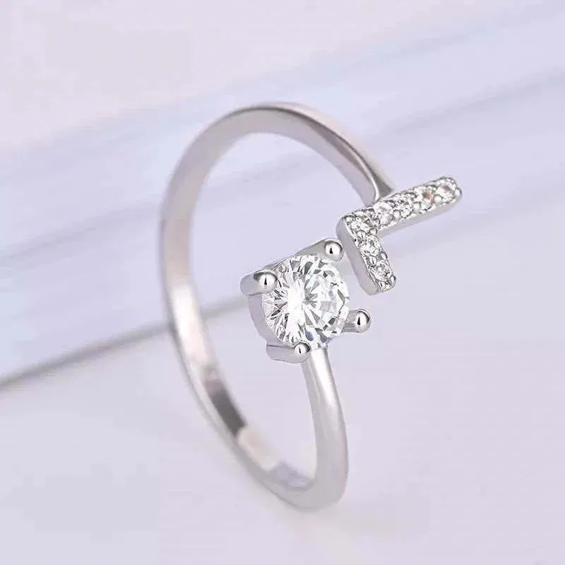 Rhinestone Fashion Initial Alphabet Charm Ring Gift